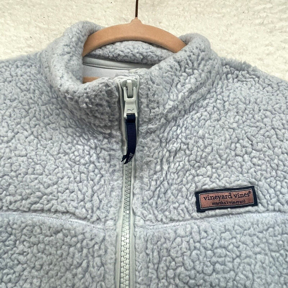 Vineyard Vines Jacket Girls Large Blue Plush Teddy Fleece Full Zip Sherpa Cozy - Picture 4 of 12